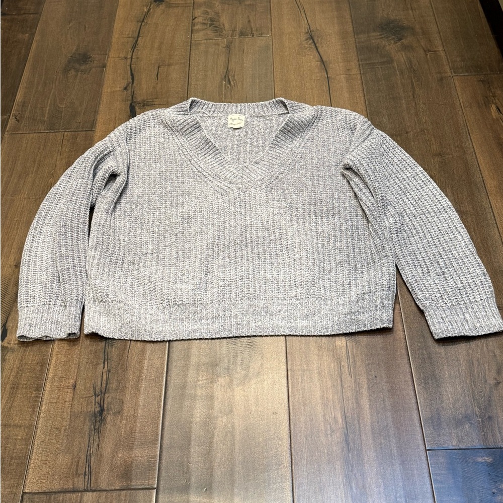 Hippie Rose Light Gray V-Neck Sweater